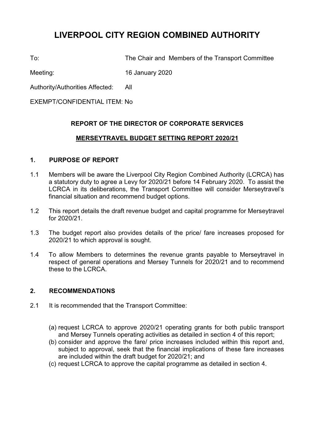 Merseytravel Budget Setting Report 2020/21 PDF 246 KB