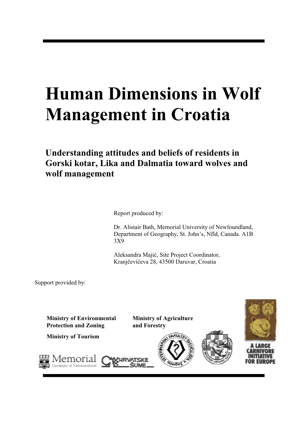 Human Dimensions in Wolf Management in Croatia