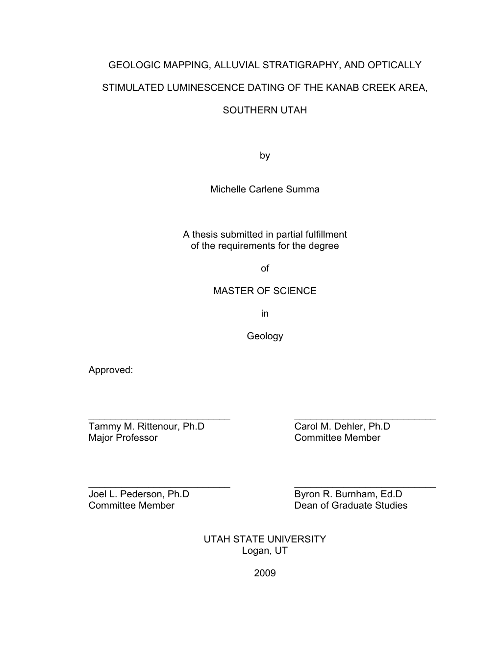 Geologic Mapping, Alluvial Stratigraphy, and OSL Dating of Kanab Creek