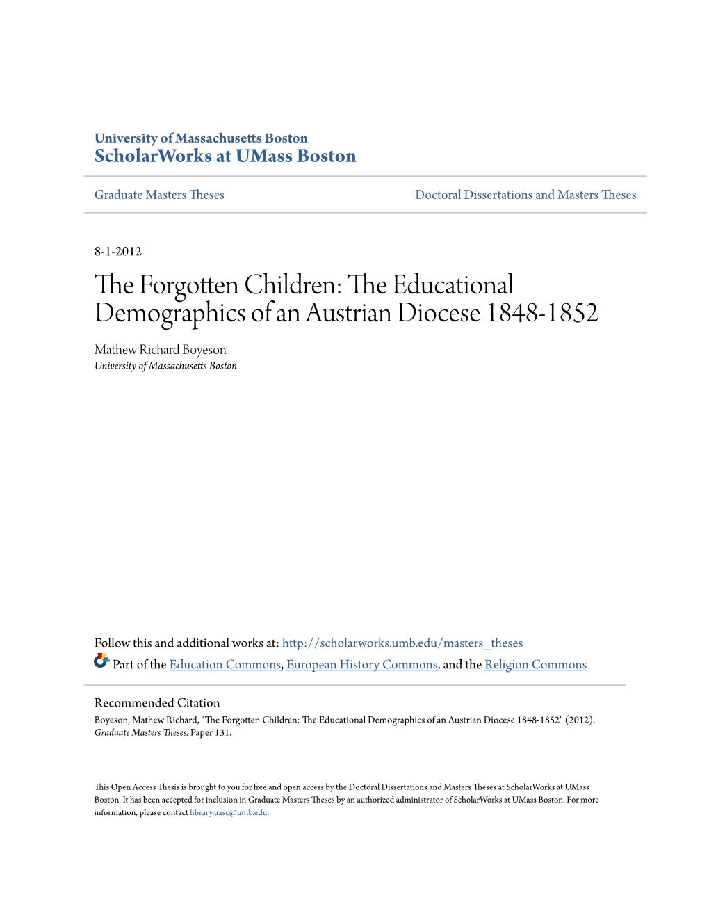 The Educational Demographics of an Austrian Diocese 1848-1852