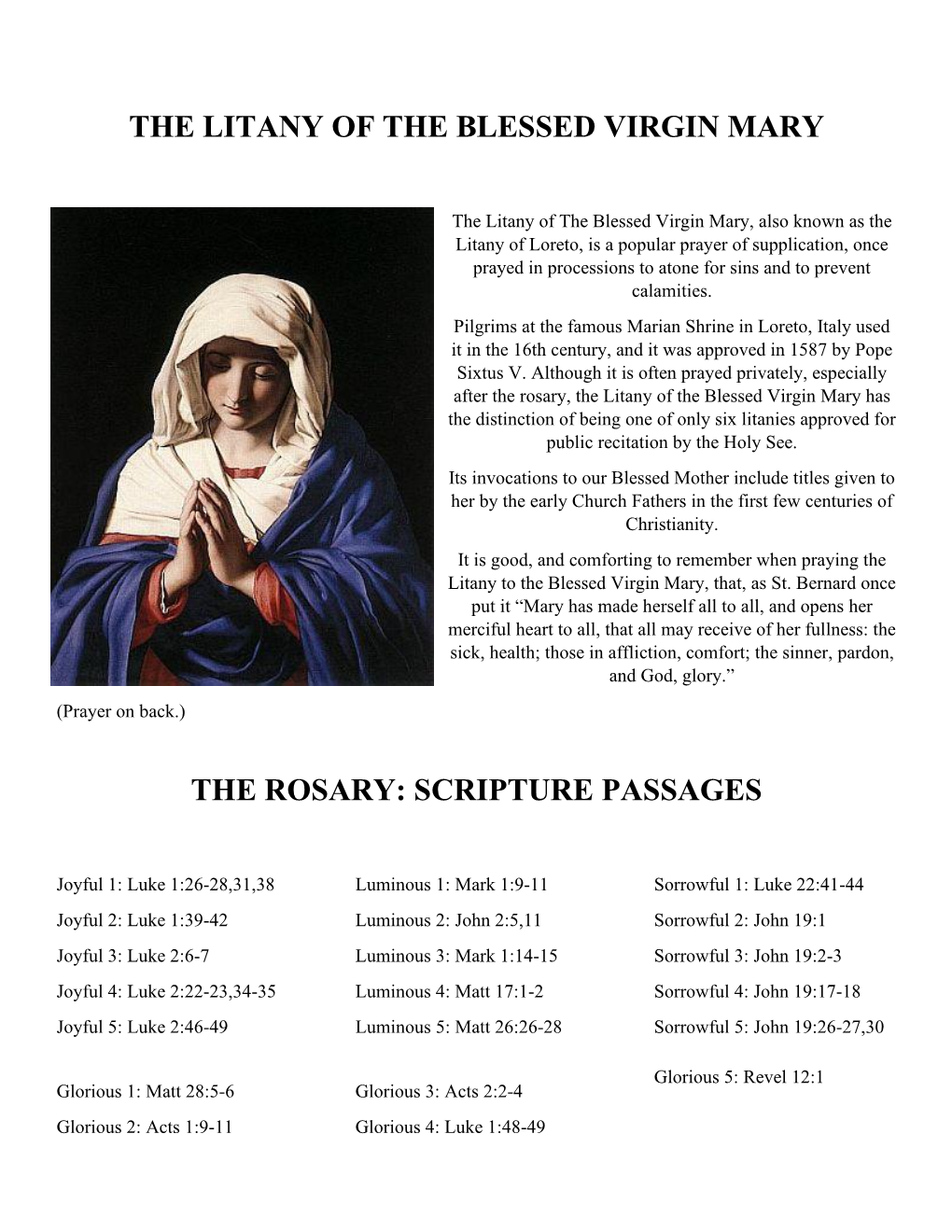 The Litany of the Blessed Virgin Mary the Rosary