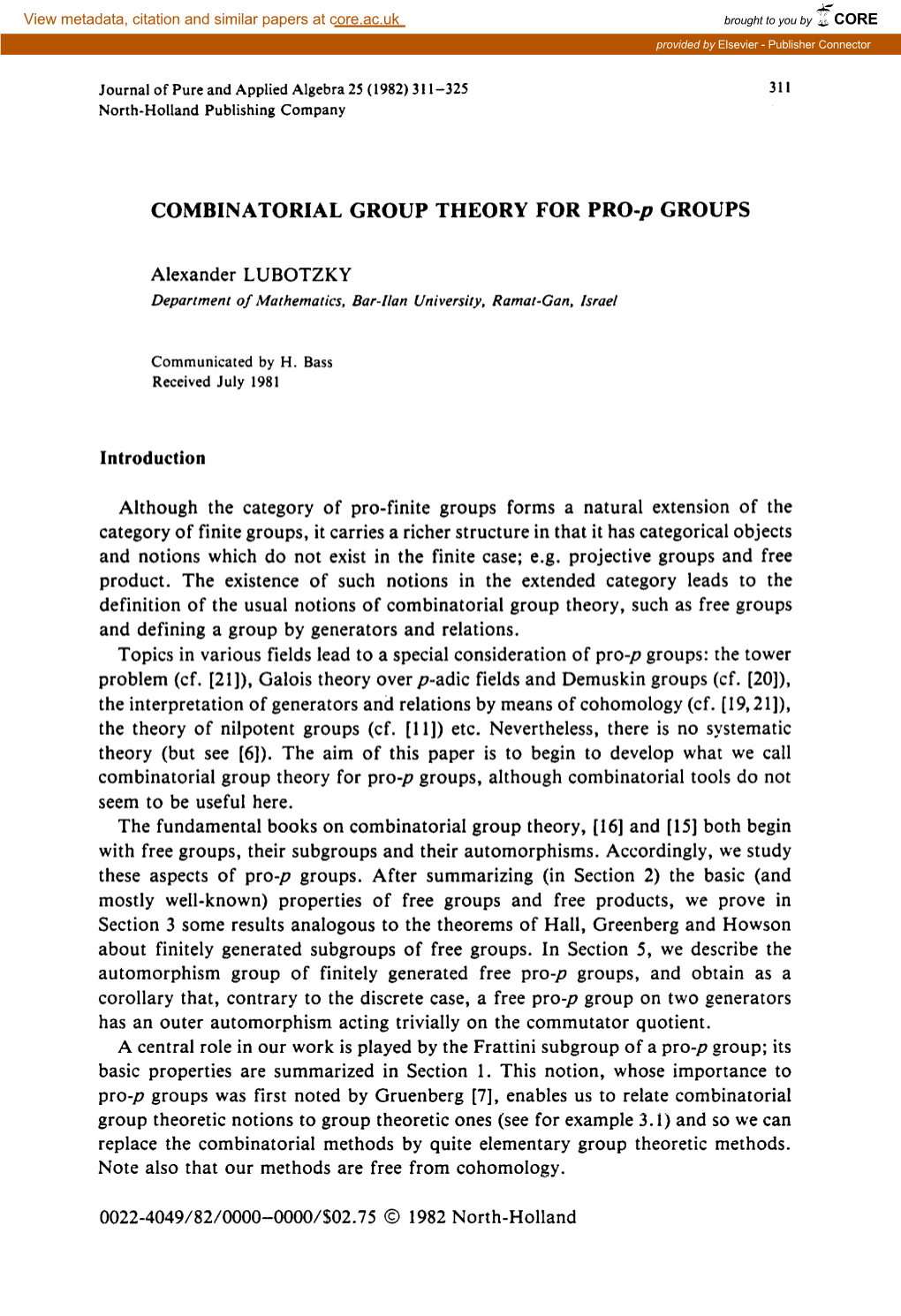 COMBINATORIAL GROUP THEORY for PRO-P GROUPS Alexander