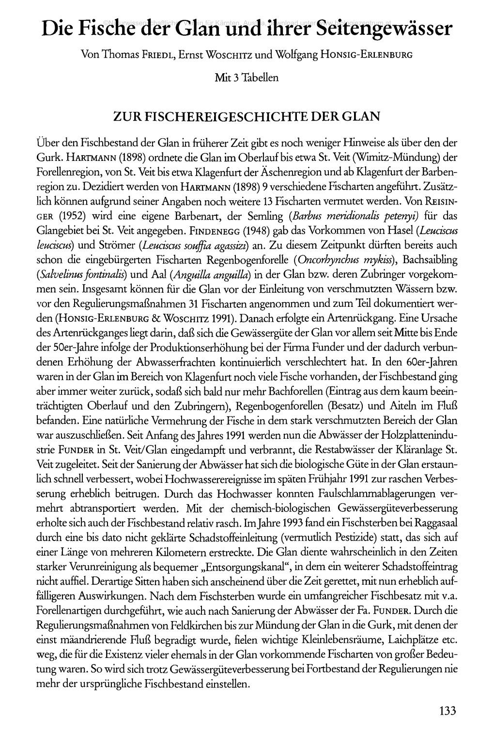 Die Fische Der Glan Und Ihrer Seitengewässer. Thomas