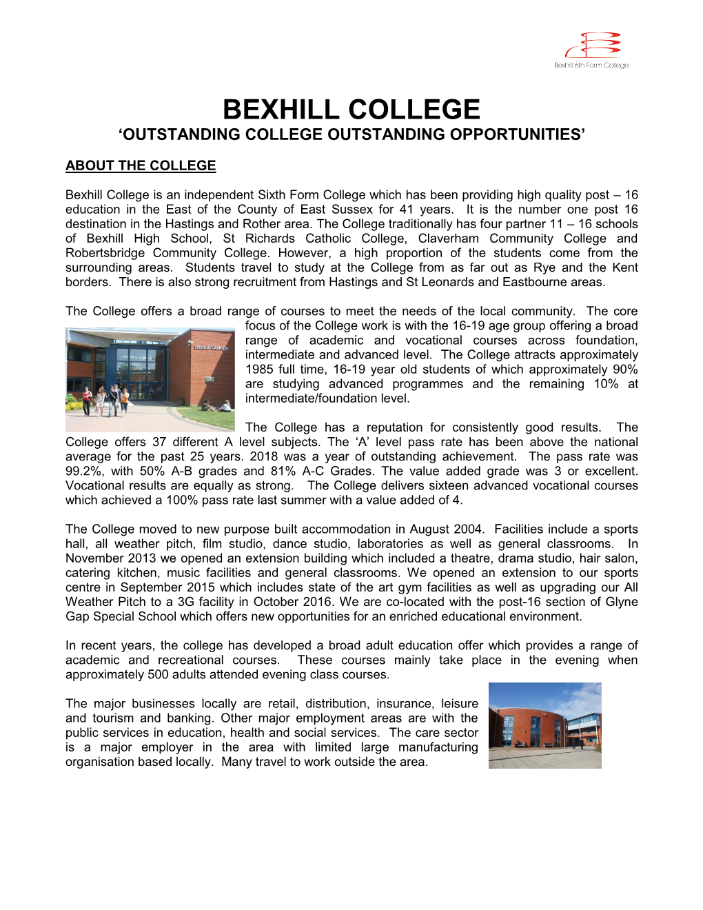 Bexhill College ‘Outstanding College Outstanding Opportunities’