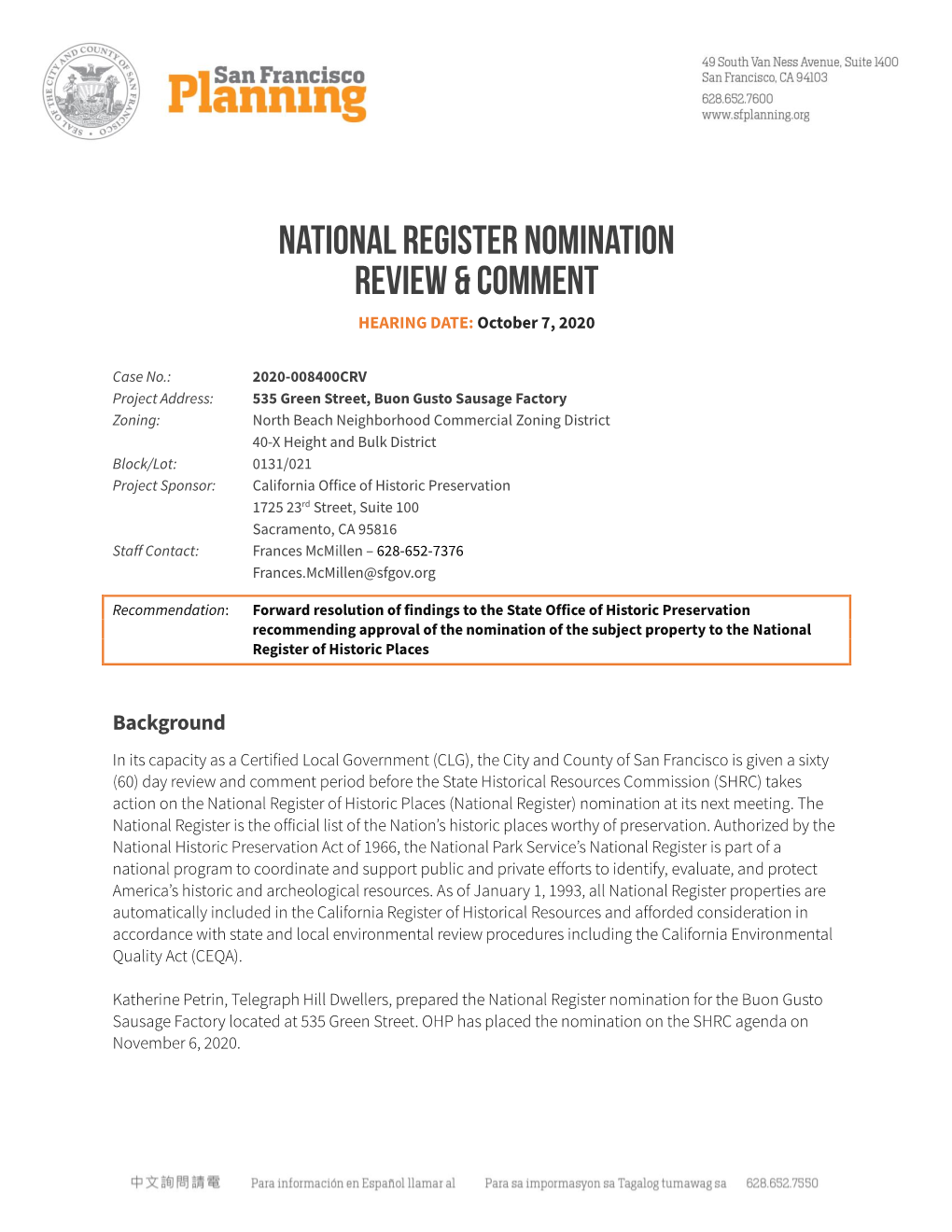National Register Nomination Review & Comment