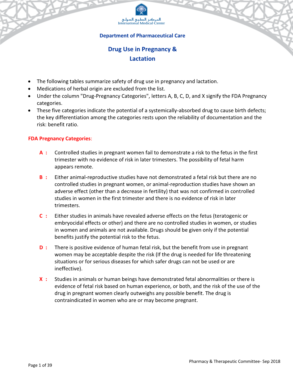 Drug Use in Pregnancy & Lactation