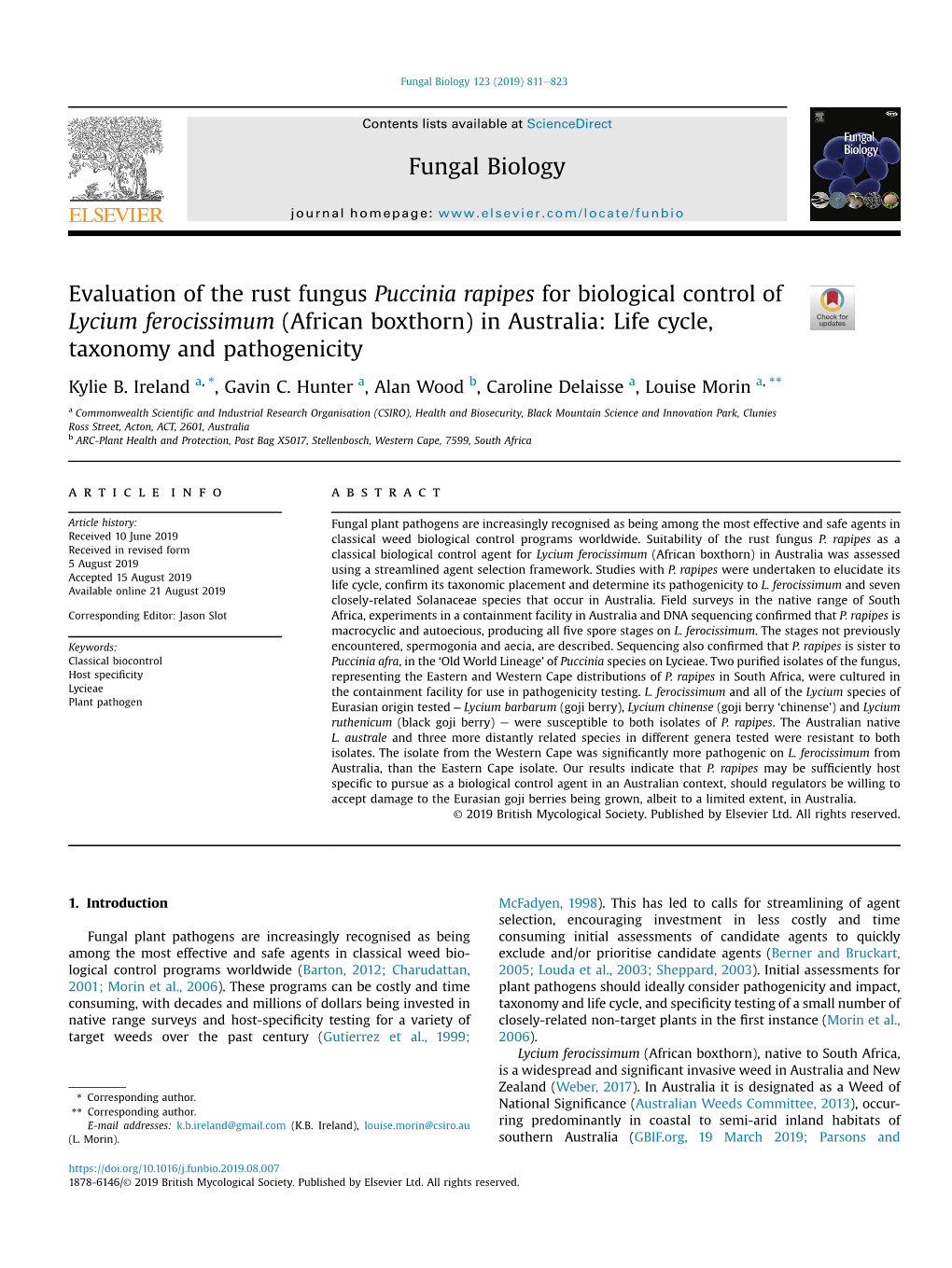 African Boxthorn) in Australia: Life Cycle, Taxonomy and Pathogenicity