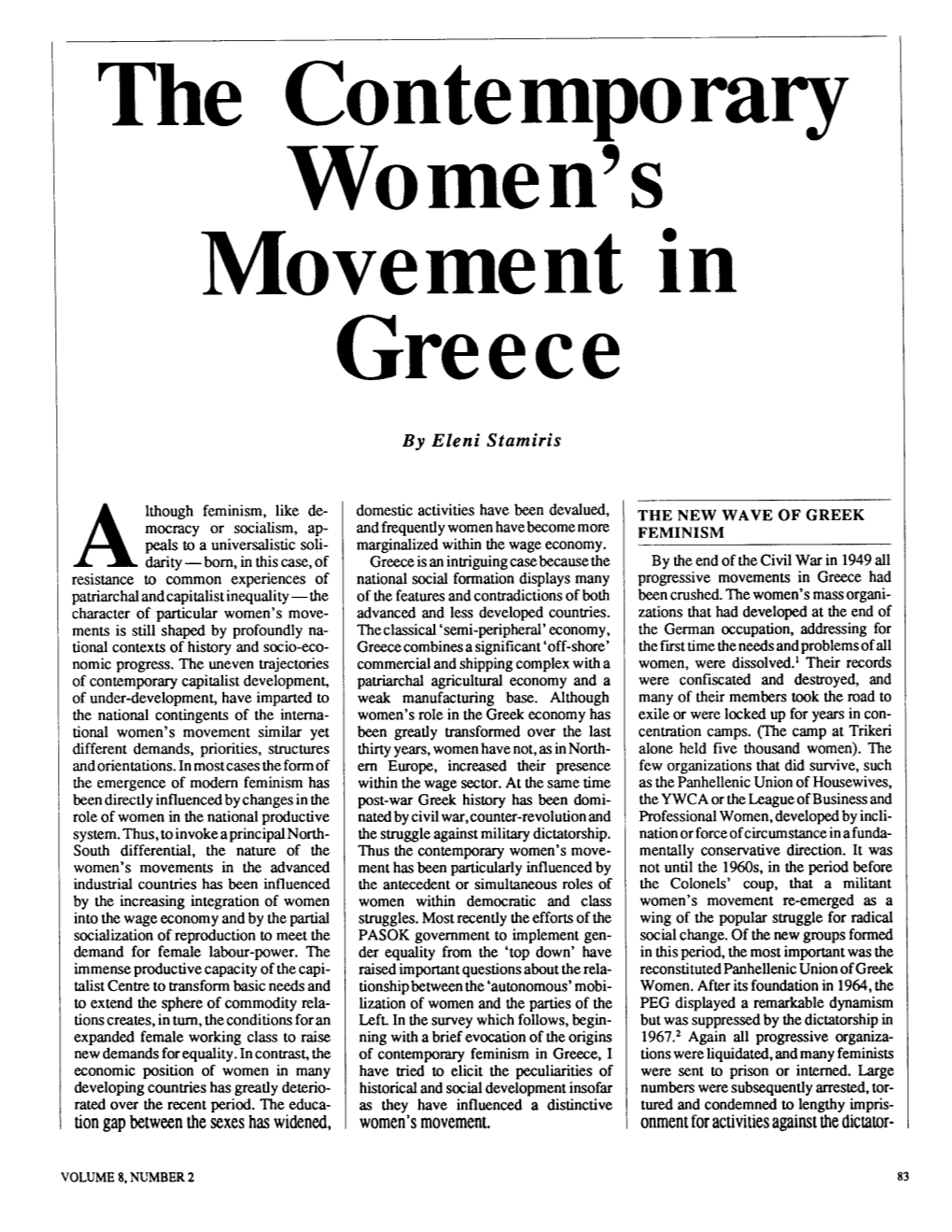 The Contemporary Women's Movement in Greece