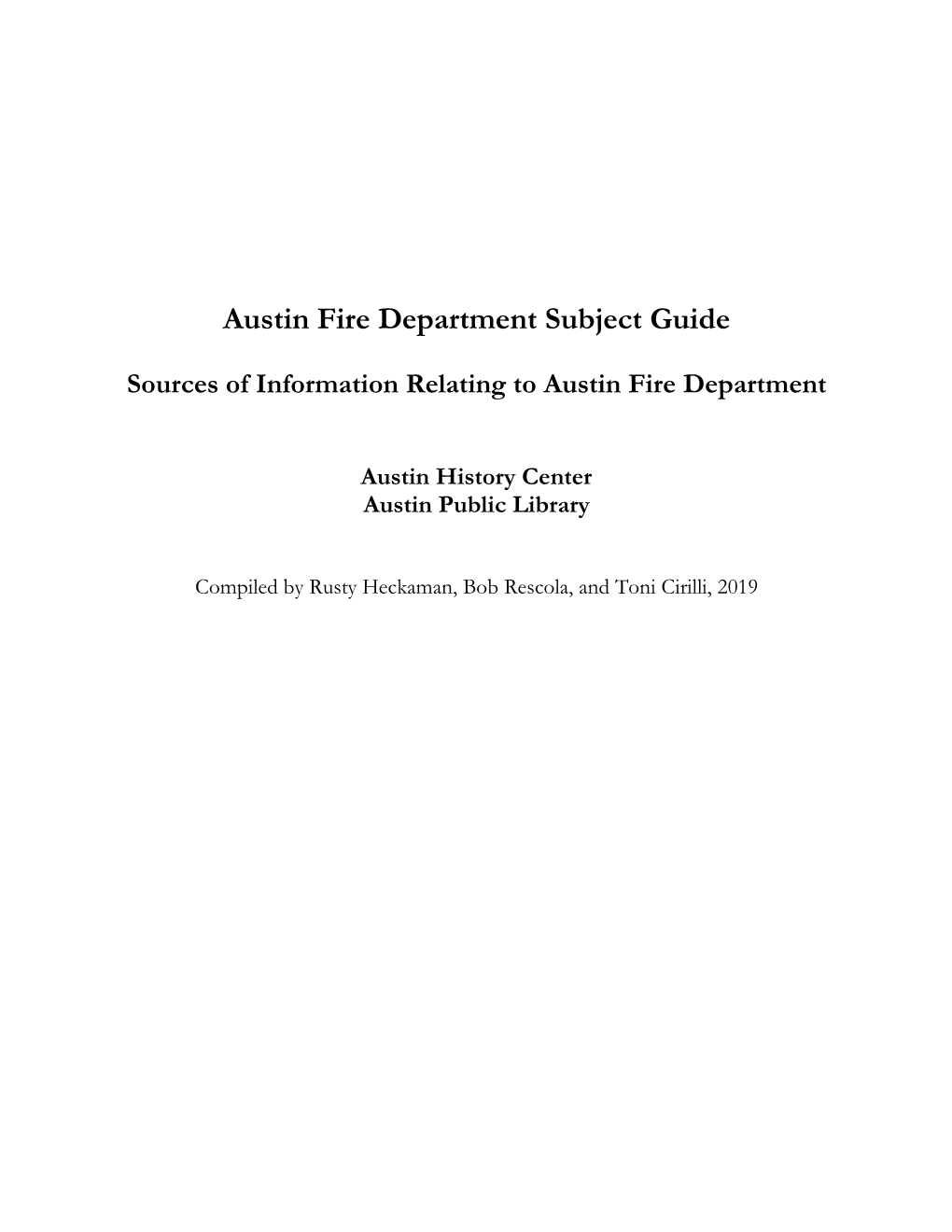 Austin Fire Department Subject Guide