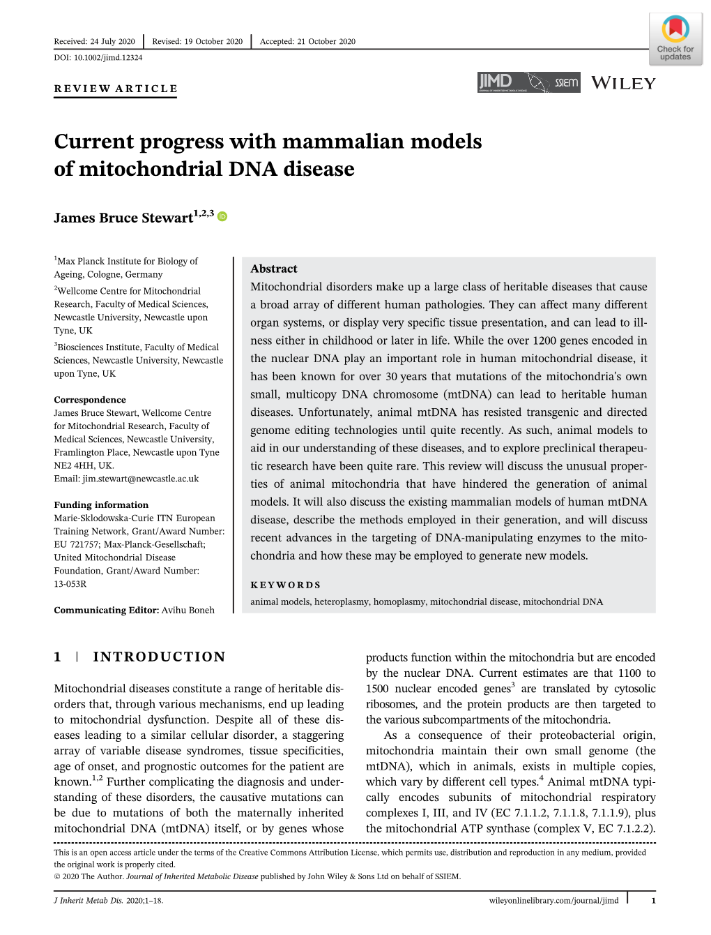 Current Progress with Mammalian Models of Mitochondrial DNA Disease