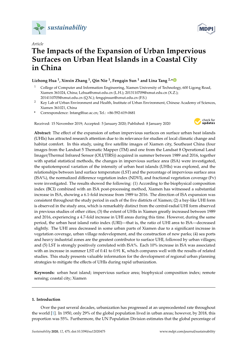 The Impacts of the Expansion of Urban Impervious Surfaces on Urban Heat Islands in a Coastal City in China