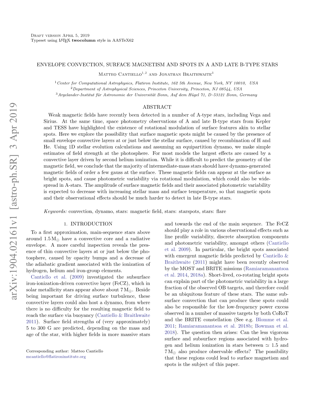 Arxiv:1904.02161V1 [Astro-Ph.SR] 3 Apr 2019