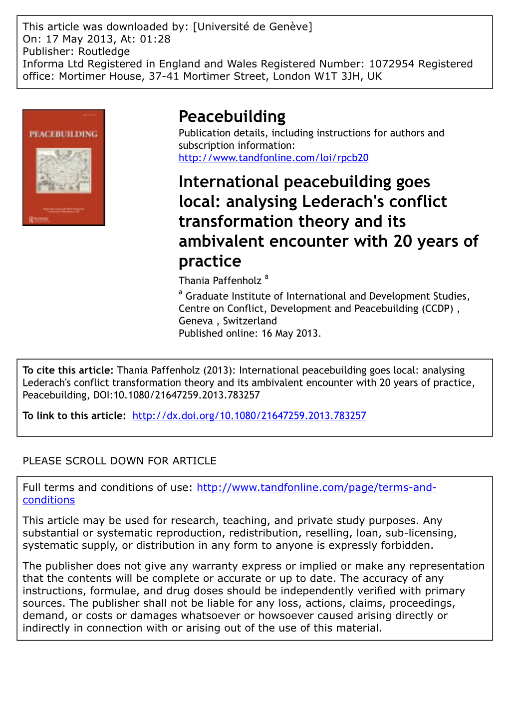 International Peacebuilding Goes Local: Analysing Lederach's Conflict