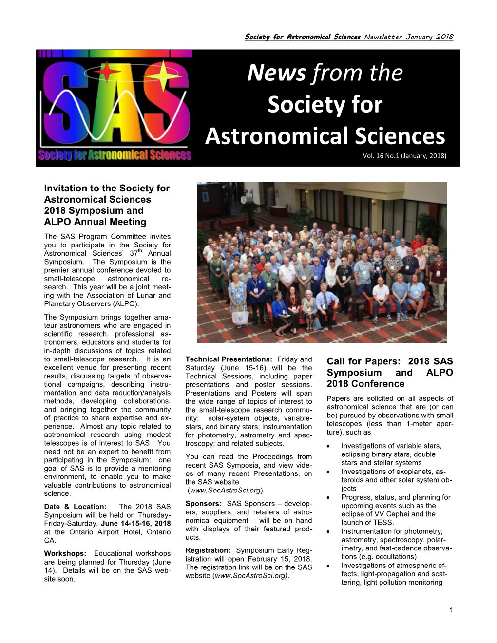 News from the Society for Astronomical Sciences