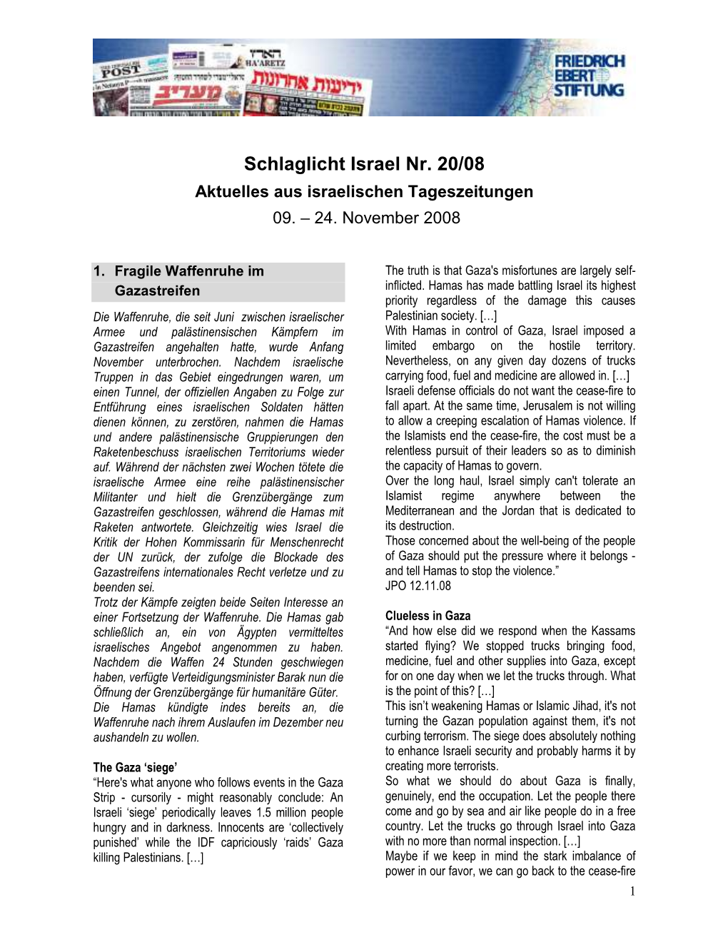 Schlaglicht Israel Nr. 20/08 Aktuelles Aus Israelischen Tageszeitungen 09