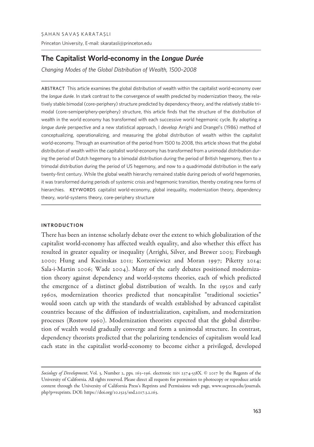 The Capitalist World-Economy in the Longue Durée Changing Modes of the Global Distribution of Wealth, 1500–2008