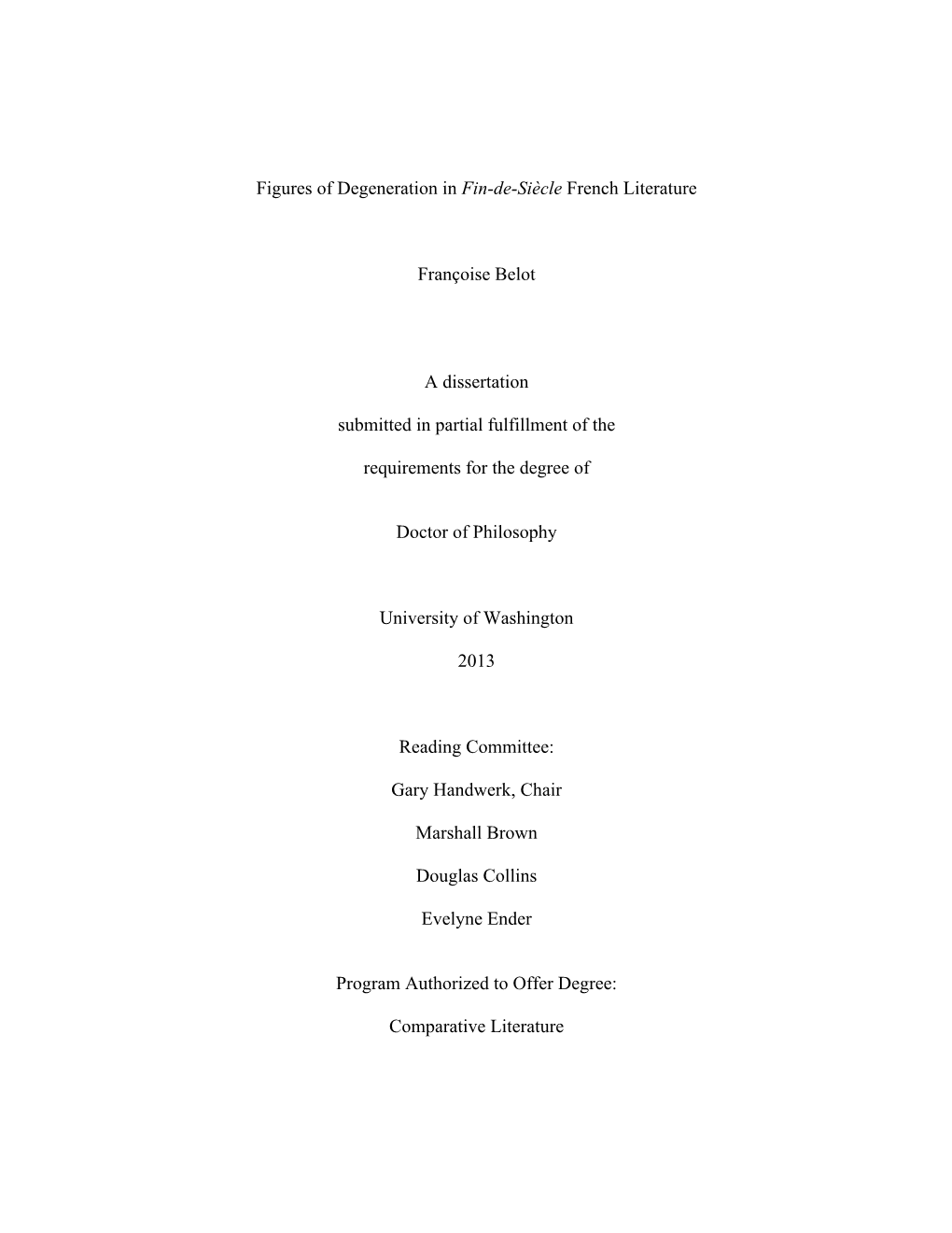 Figures of Degeneration in Fin-De-Siècle French Literature