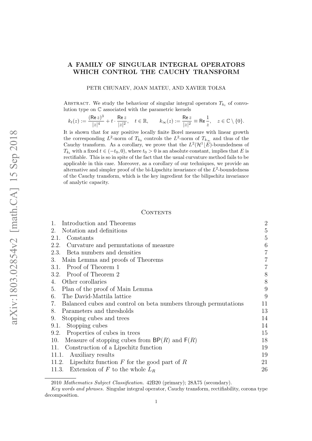 A Family of Singular Integral Operators Which Control the Cauchy Transform