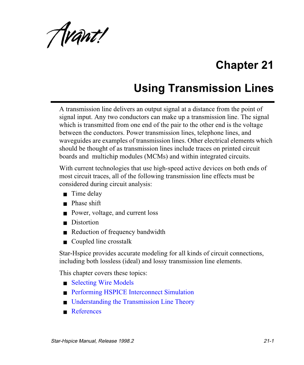 Chapter 21 Using Transmission Lines