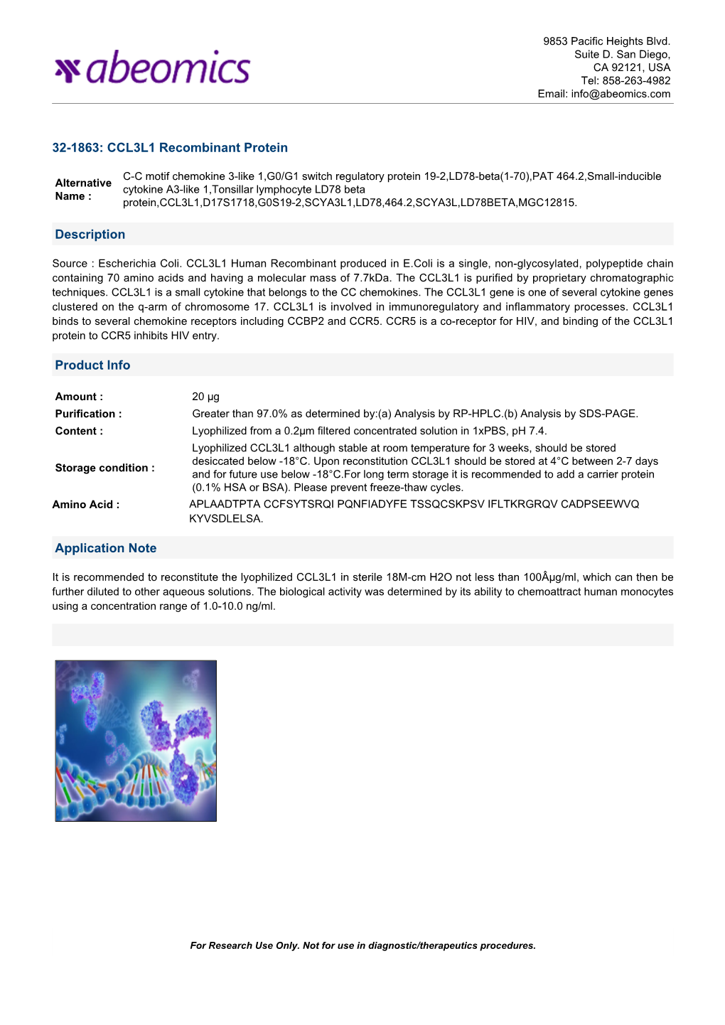 32-1863: CCL3L1 Recombinant Protein Description
