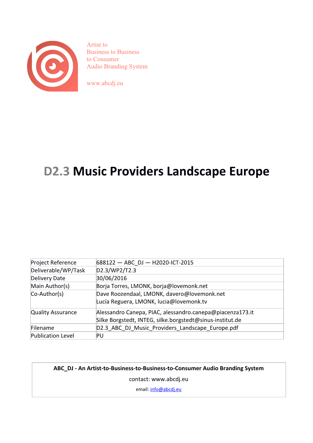 Music Providers Landscape Europe