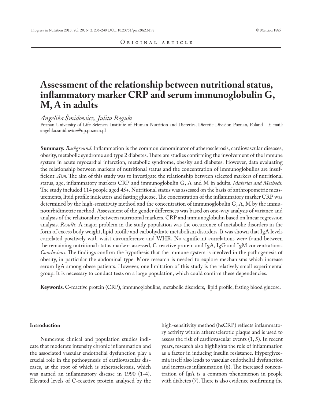 Assessment of the Relationship Between Nutritional Status