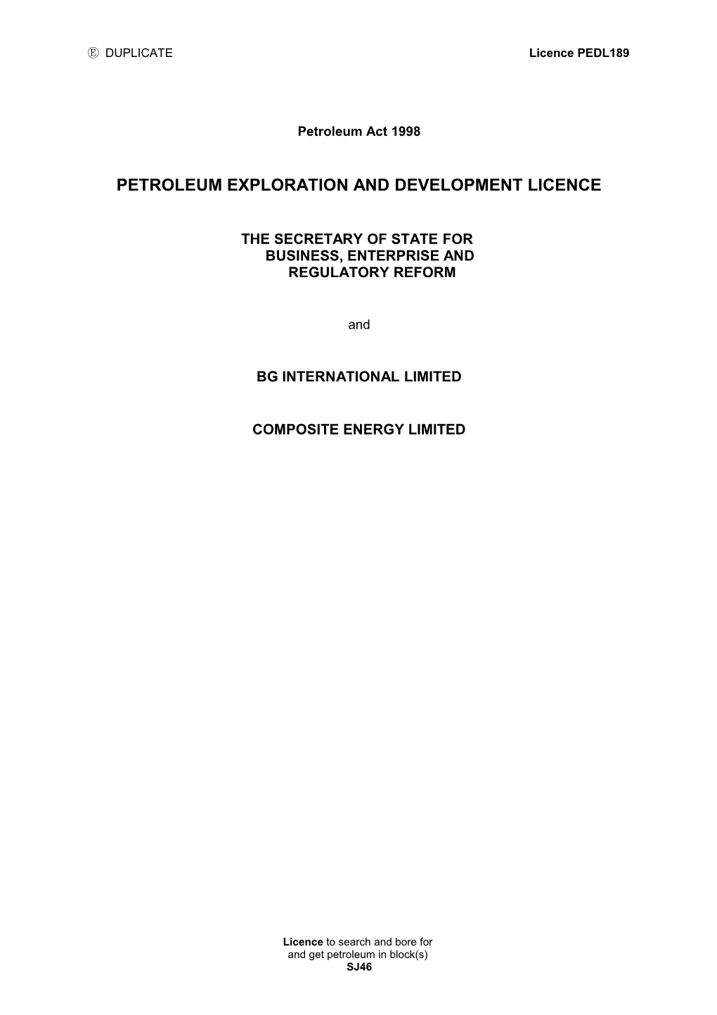 Petroleum Exploration and Development Licence