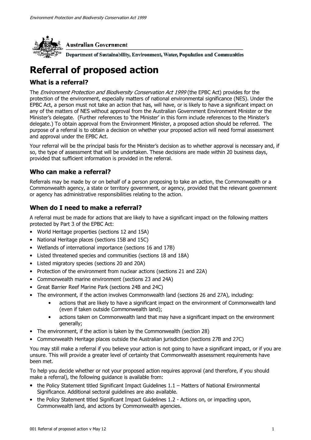 Referral of Proposed Action