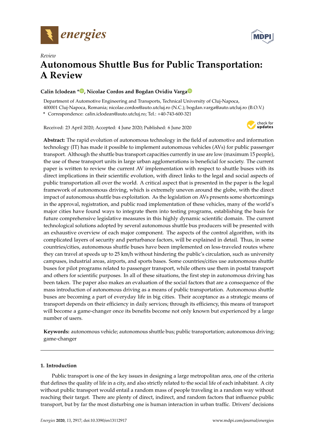 Autonomous Shuttle Bus for Public Transportation: a Review