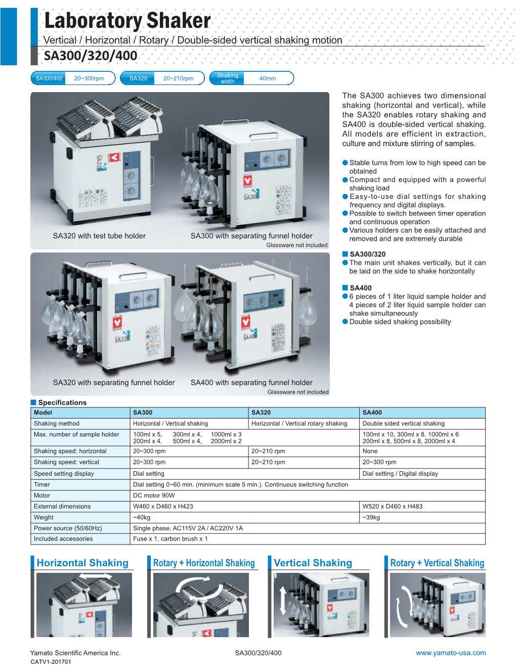 Laboratory Shaker Vertical / Horizontal / Rotary / Double-Sided Vertical Shaking Motion SA300/320/400