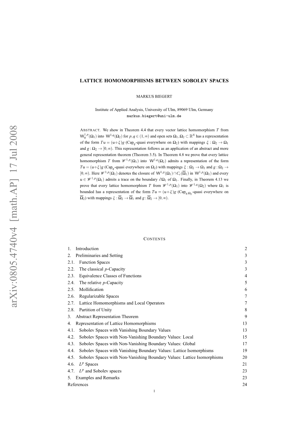 Lattice Homomorphisms Between Sobolev Spaces Are Given in Subsection 2.7