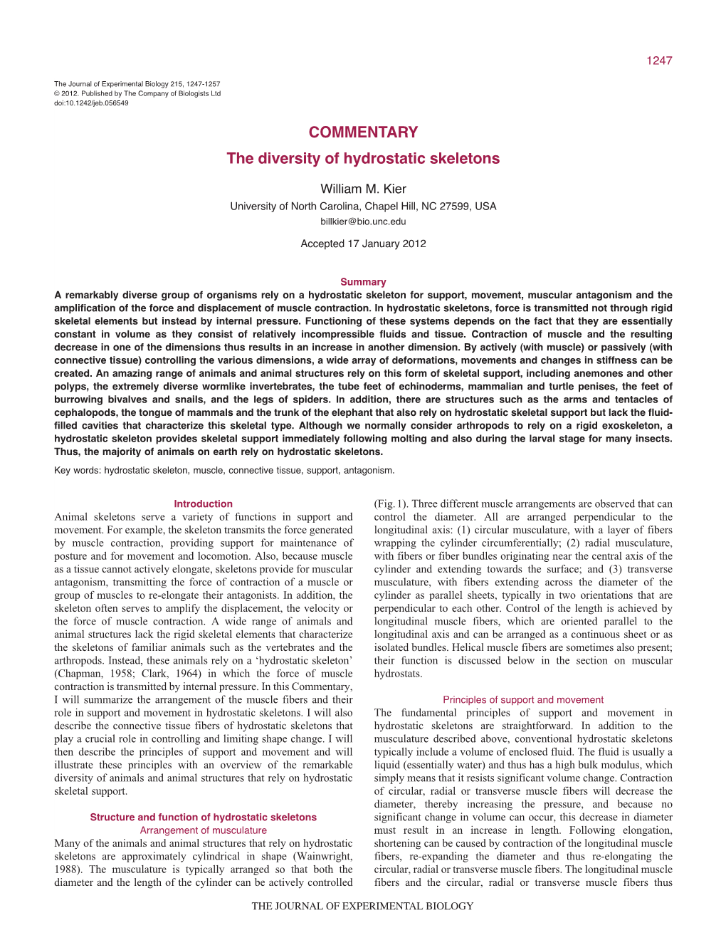 COMMENTARY the Diversity of Hydrostatic Skeletons