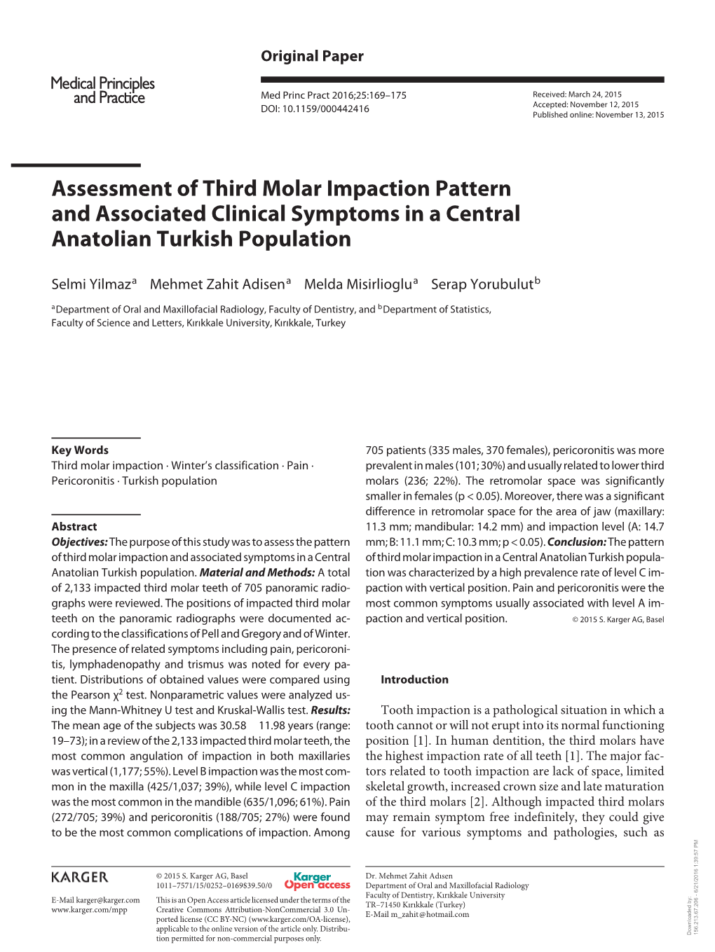 Assessment of Third Molar Impaction Pattern and Associated Clinical Symptoms in a Central Anatolian Turkish Population