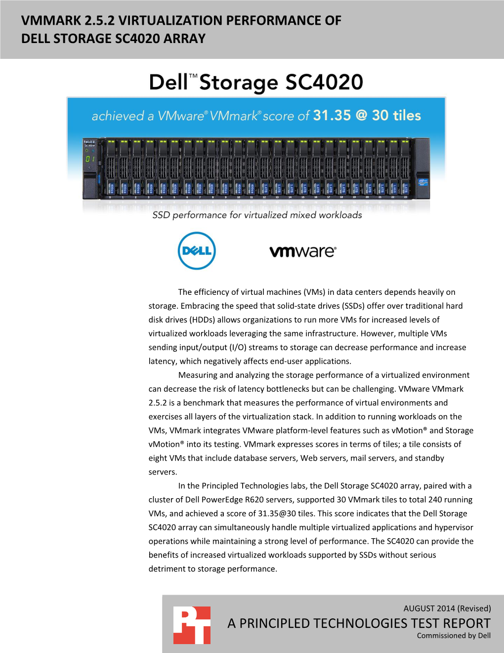 Vmmark 2.5.2 Virtualization Performance of the Dell Storage SC4020 Array