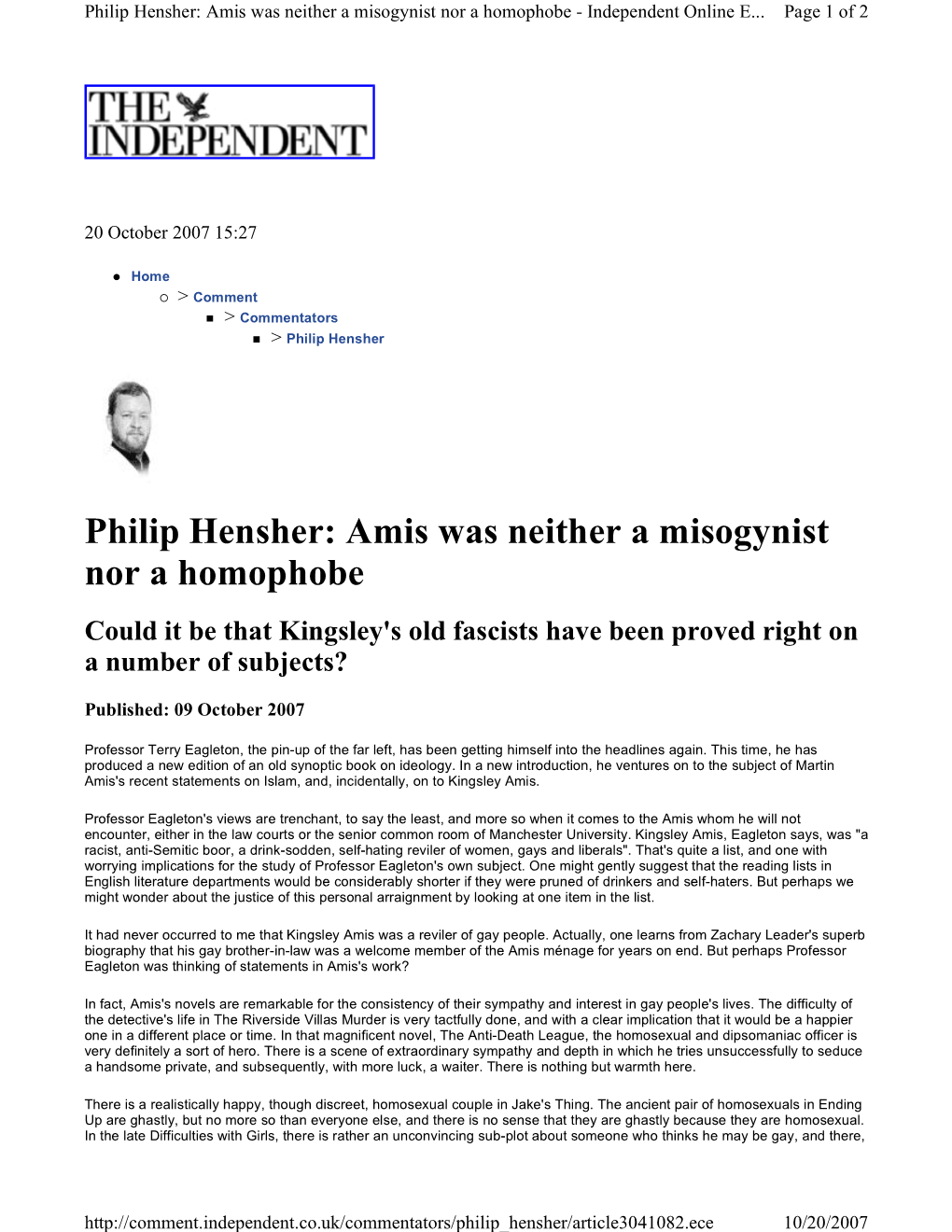 Philip Hensher: Amis Was Neither a Misogynist Nor a Homophobe ­ Independent Online E