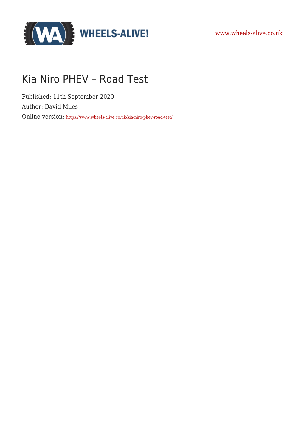 Kia Niro PHEV – Road Test