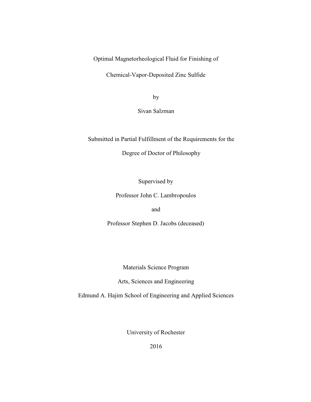 Optimal Magnetorheological Fluid for Finishing of Chemical-Vapor