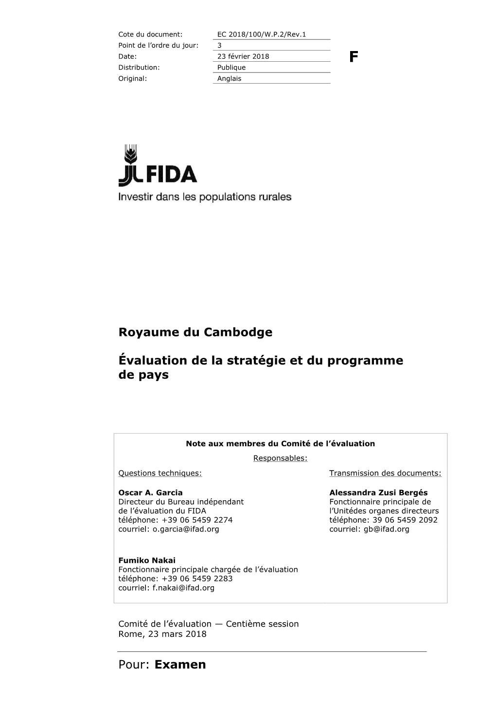 Examen Royaume Du Cambodge Évaluation De La Stratégie Et Du Programme De Pays