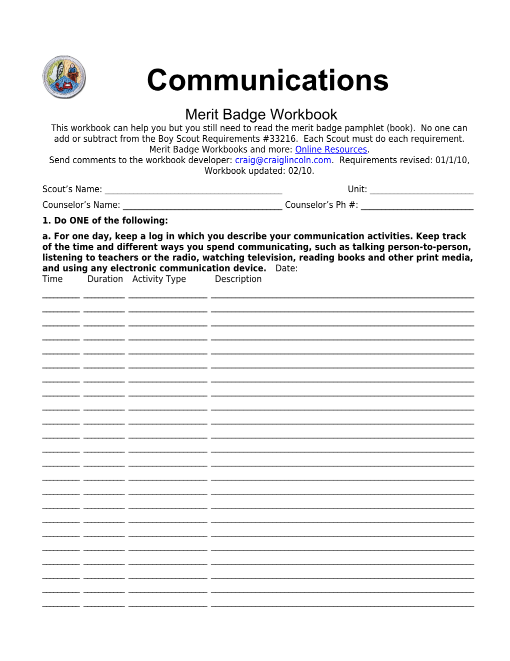 Communications P. 9 Merit Badge Workbook Scout S Name: ______