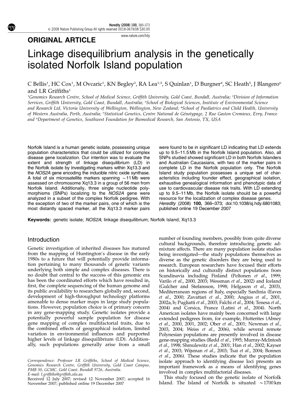 Linkage Disequilibrium Analysis in the Genetically Isolated Norfolk Island Population