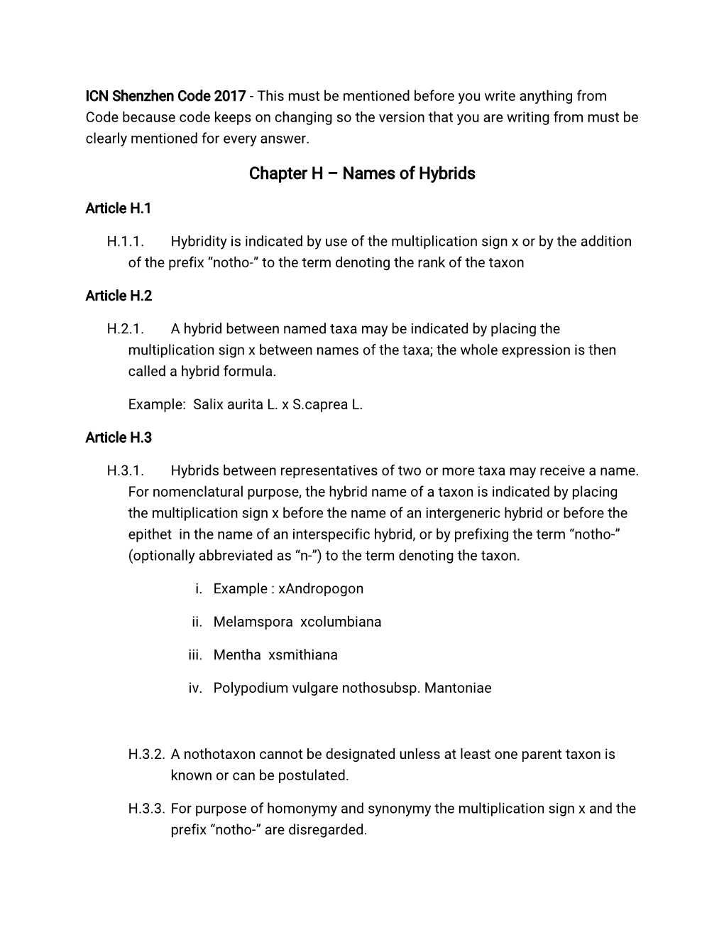 Names of Hybrids