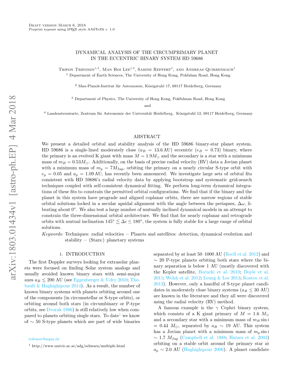 Dynamical Analysis of the Circumprimary Planet in the Eccentric Binary System Hd 59686