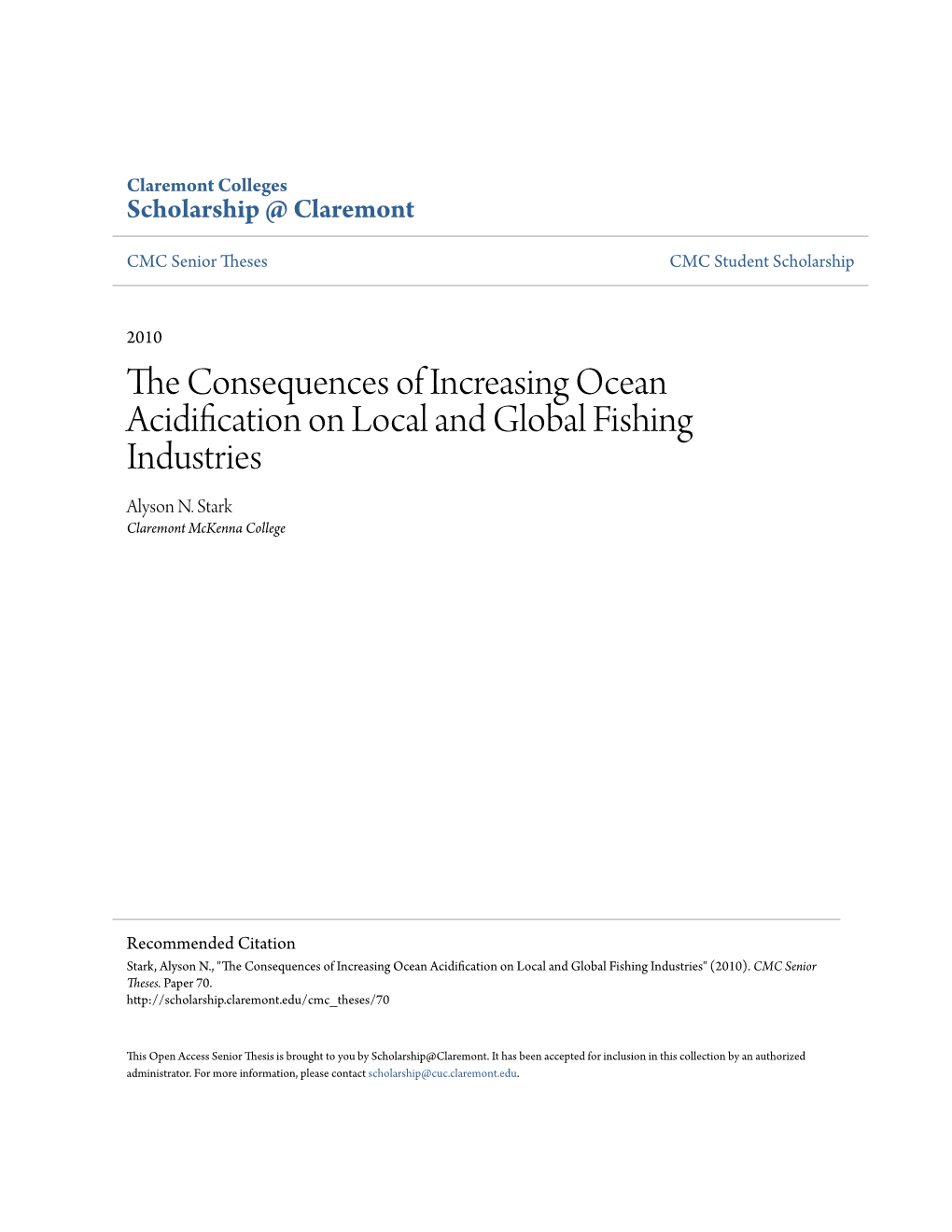 The Consequences of Increasing Ocean Acidification on Local and Global Fishing Industries