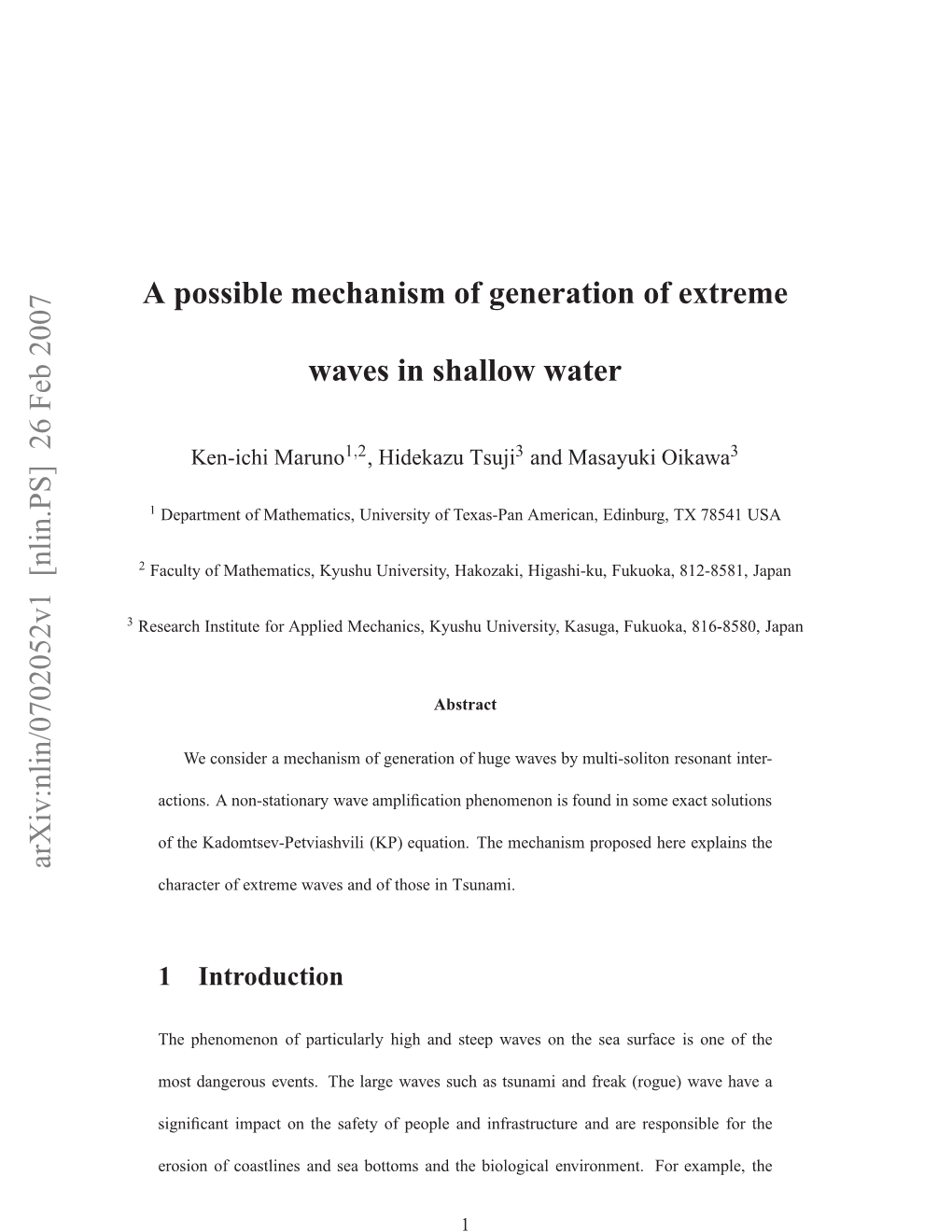 A Possible Mechanism of Generation of Extreme Waves in Shallow Water