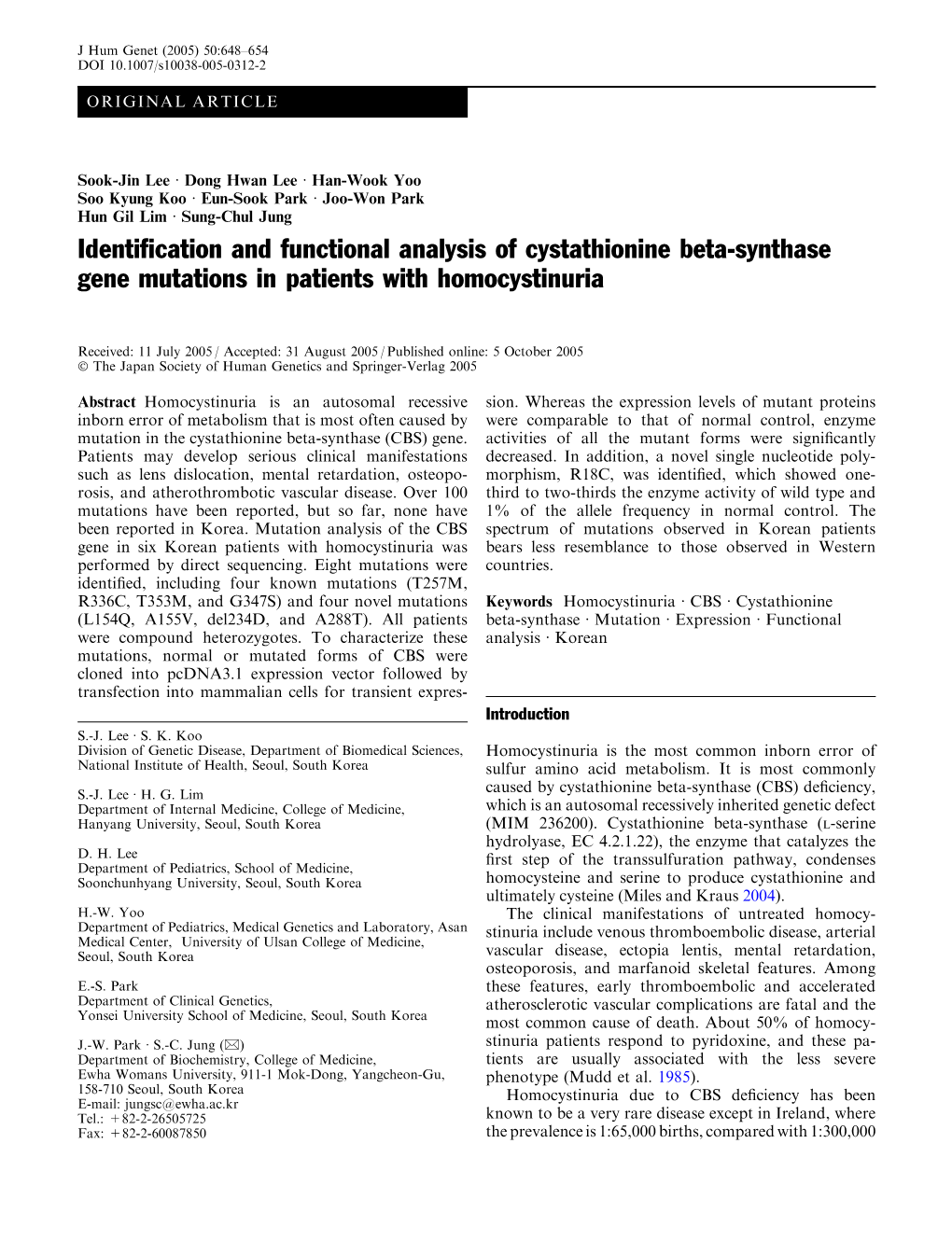 Identification and Functional Analysis of Cystathionine Beta-Synthase