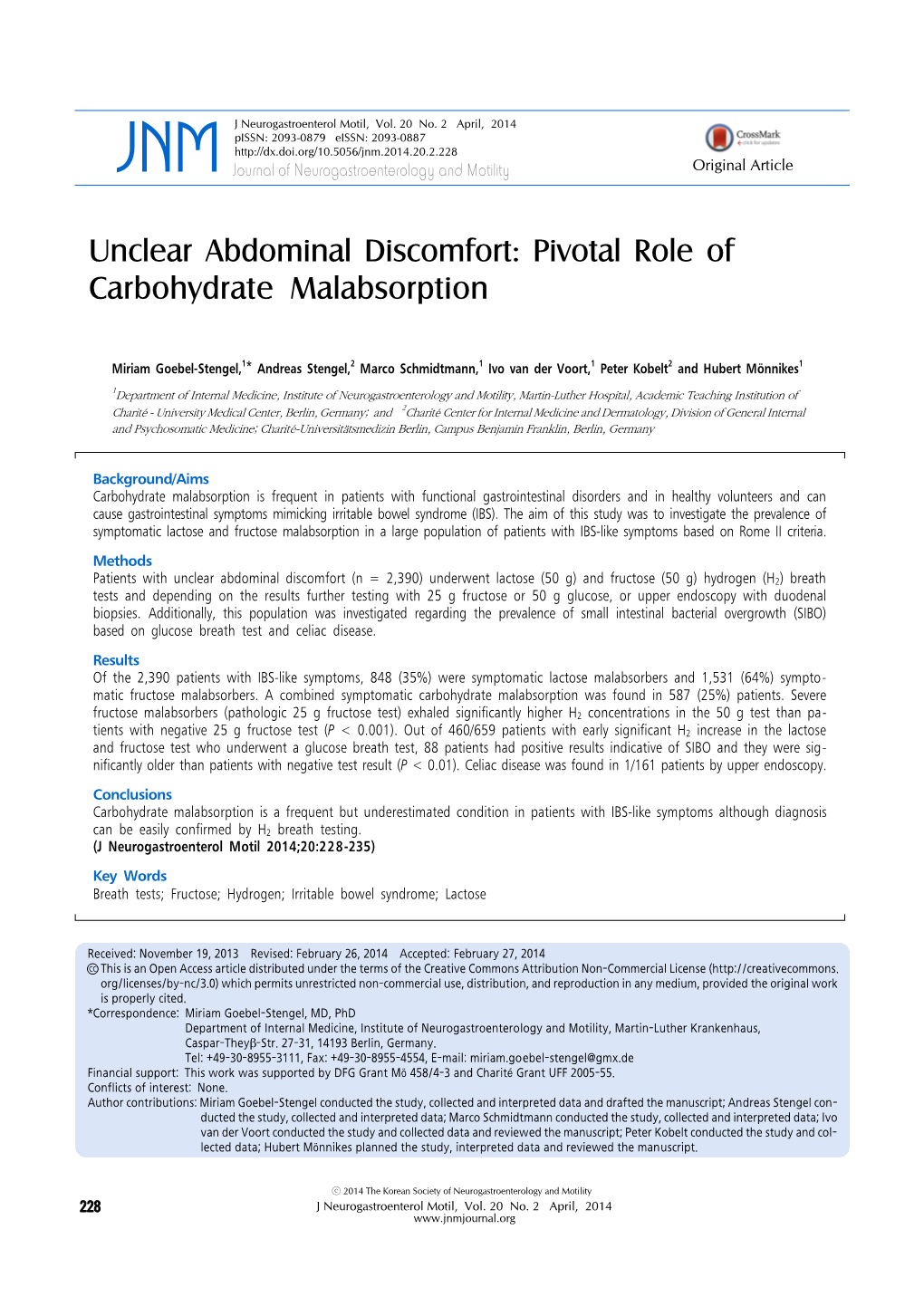 Unclear Abdominal Discomfort: Pivotal Role of Carbohydrate Malabsorption