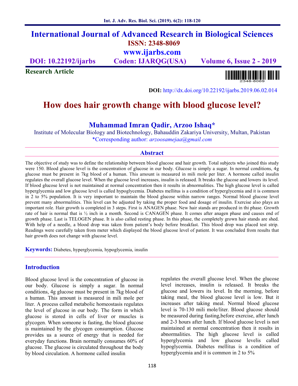 How Does Hair Growth Change with Blood Glucose Level?