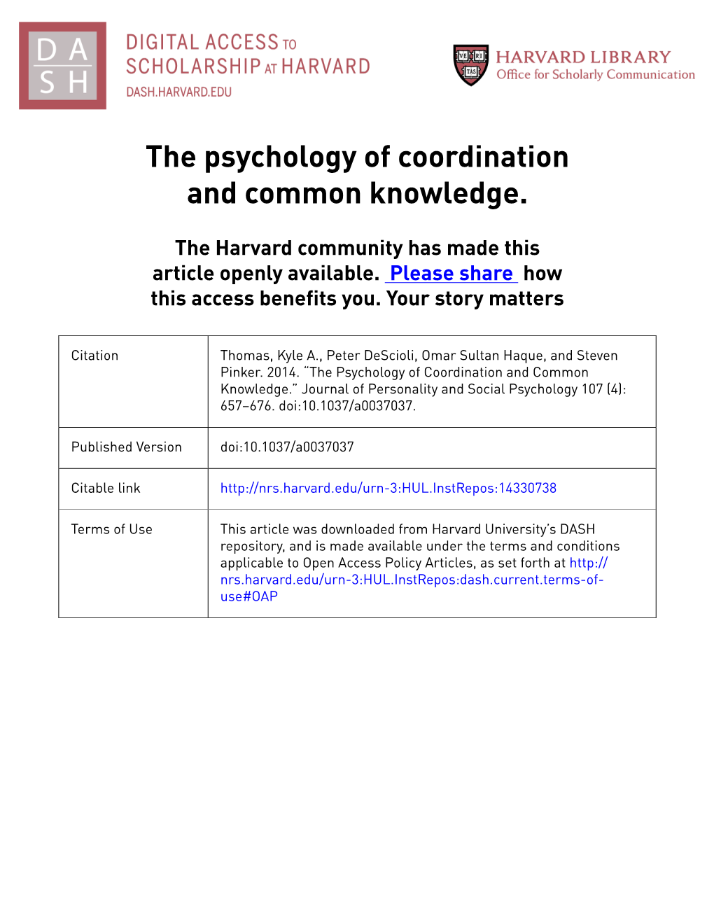 The Psychology of Coordination and Common Knowledge