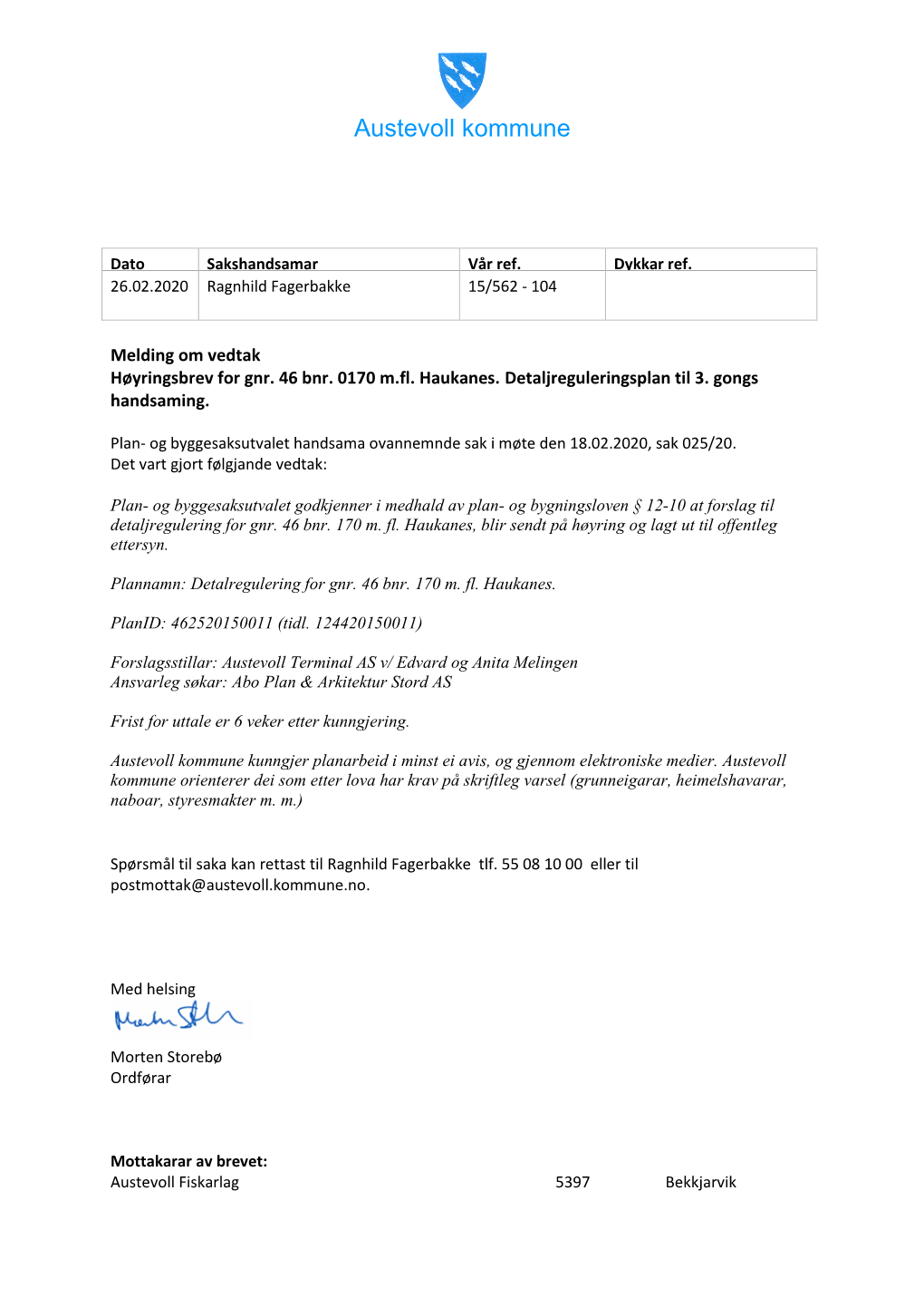 Høyringsbrev for Gnr. 46 Bnr. 0170 M.Fl. Haukanes