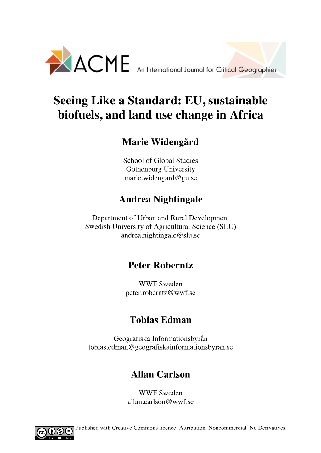 EU, Sustainable Biofuels, and Land Use Change in Africa